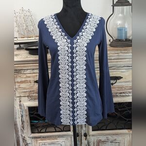 Michael Kors Embroidered Tunic Length Top Long Sleeve Size XS